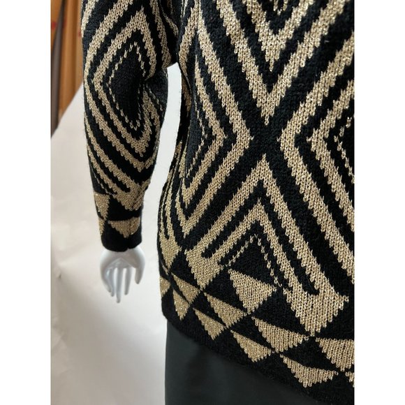 Destinee Vintage Abstract Tunic Sweater  Small Black, Gold Wool Blend - Picture 14 of 16